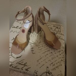 GBG Los Angeles Nude Block Heel Sandals